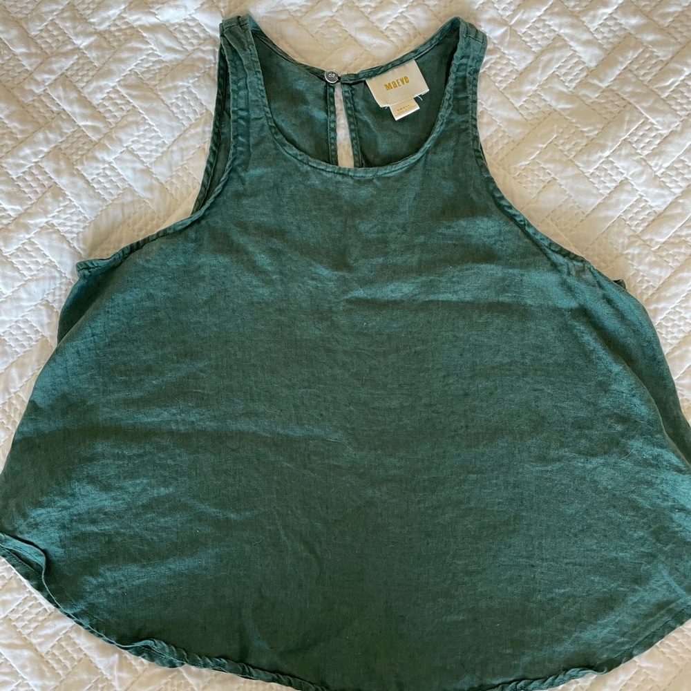 Anthropologie Maeve dark Green 100% Linen Tank